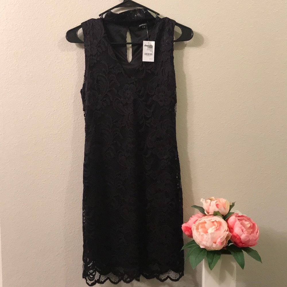 Charlotte Russe Black Lace V-Neck Choker Dress